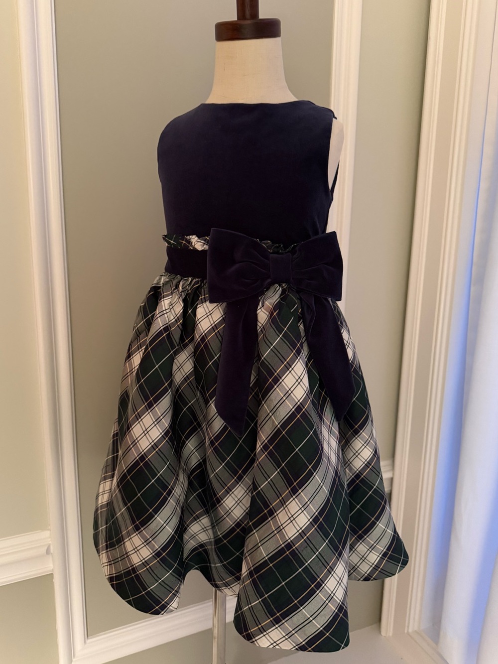 Janie and Jack Classic Navy & Green Plaid Girls' Dress with Bow